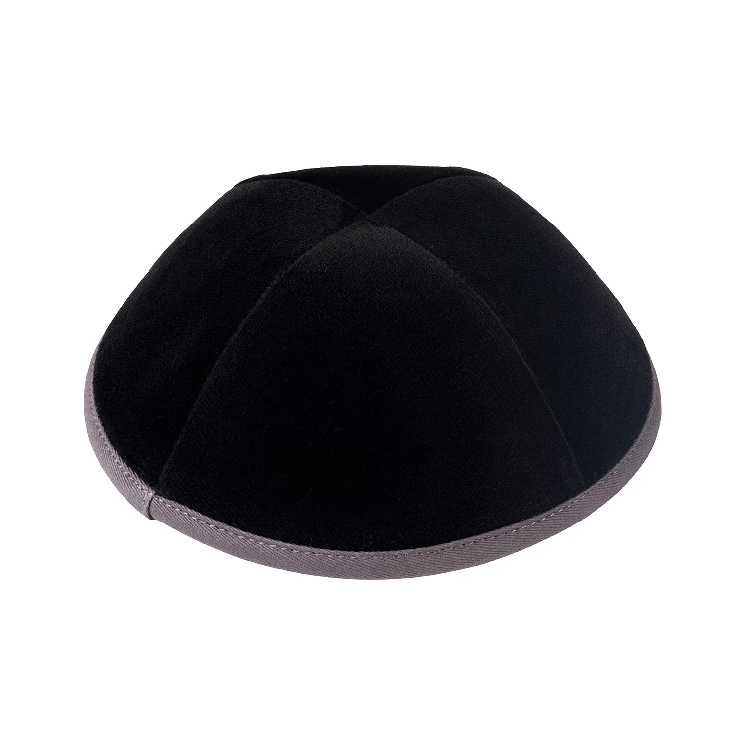 kippah389a_2000x כיפה דגם קטיפה שחור סיומת אפורה – תמונה 1